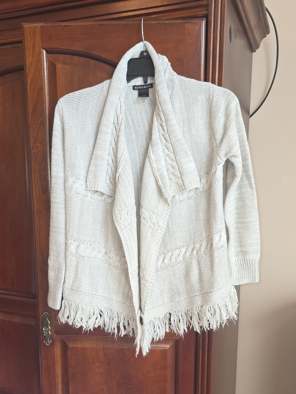 Open-Front Fringe Trim Cardigan Sweater - Light Beige